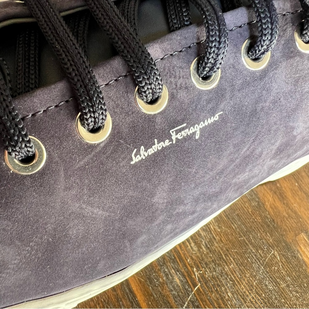 Salvatore Ferragamo $895 Cube Suede & Leather Low-Top Sneakers Navy - Picture 8 of 14